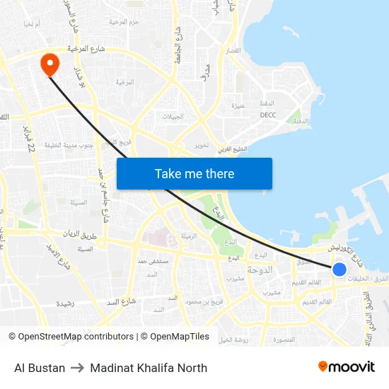 Al Bustan to Madinat Khalifa North map
