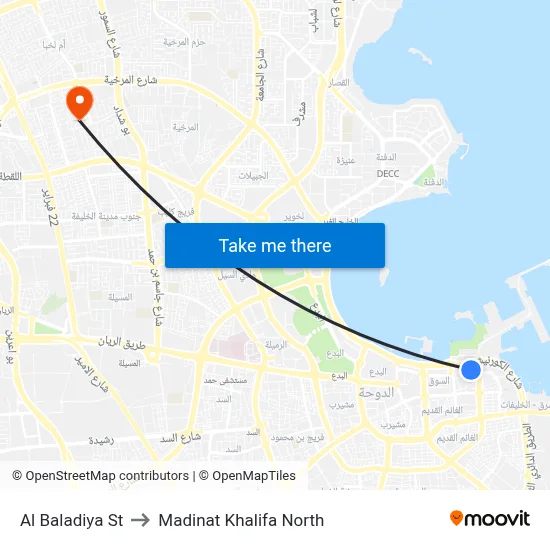 Al Baladiya St to Madinat Khalifa North map