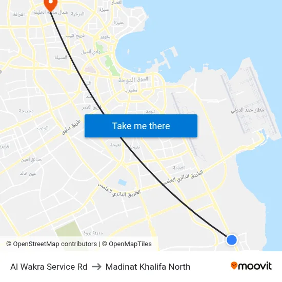 Al Wakra Service Road to Madinat Khalifa North map