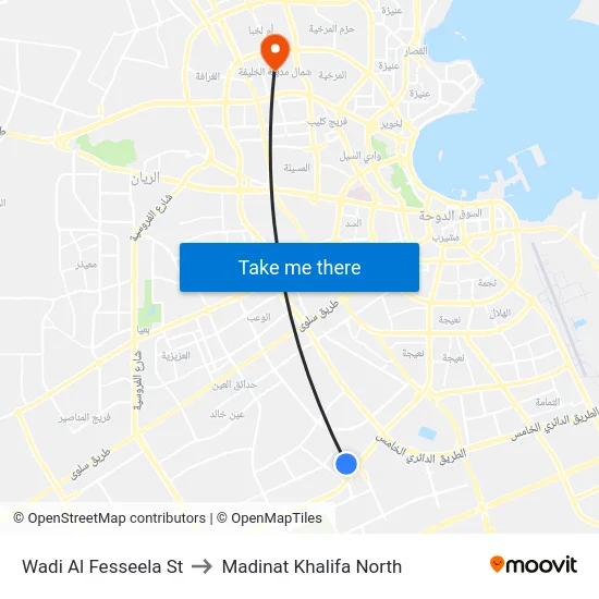 Wadi Al Fesseela St to Madinat Khalifa North map