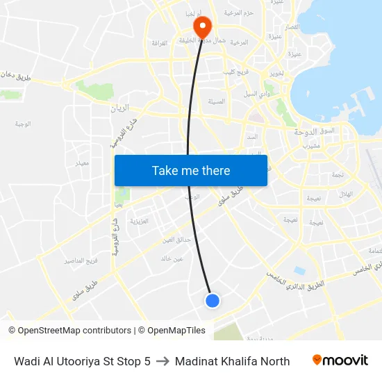 Wadi Al Utooriya St Stop 5 to Madinat Khalifa North map