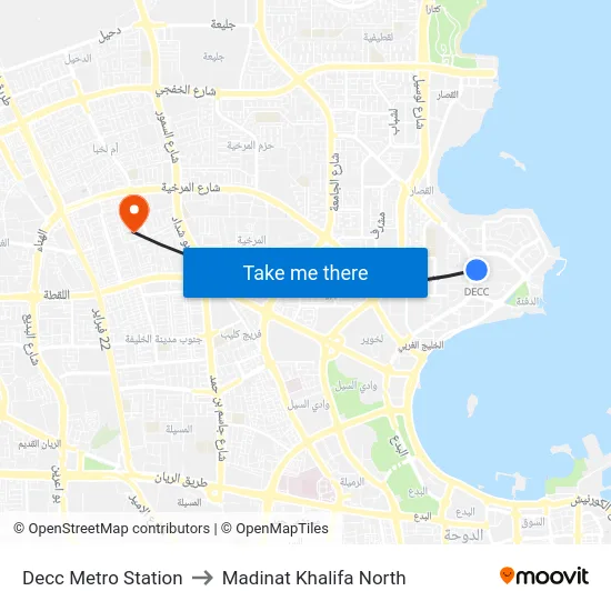 Decc Metro Station to Madinat Khalifa North map