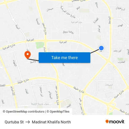 Qurtuba St to Madinat Khalifa North map