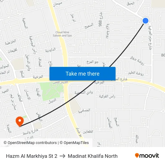 Hazm Al Markhiya St 2 to Madinat Khalifa North map