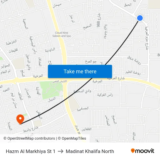 Hazm Al Markhiya St 1 to Madinat Khalifa North map