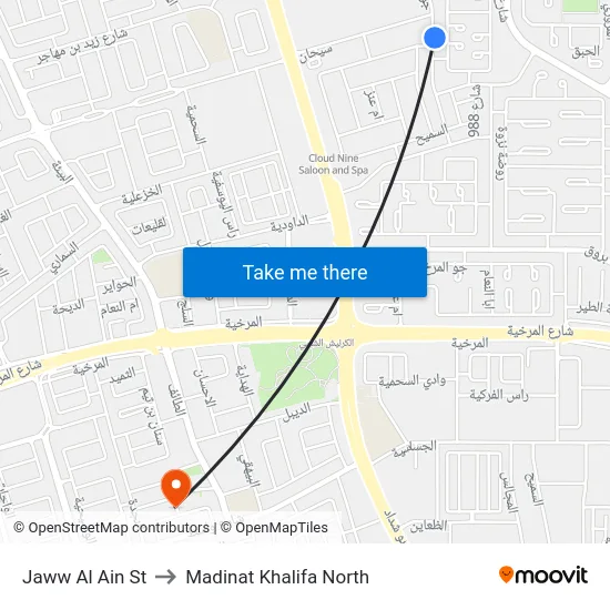 Jaww Al Ain St to Madinat Khalifa North map