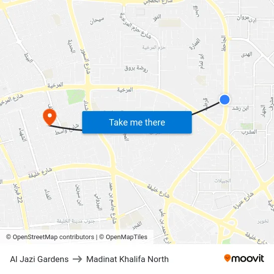 Al Jazi Gardens to Madinat Khalifa North map