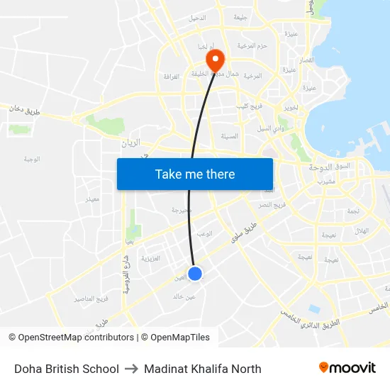 Doha British School to Madinat Khalifa North map