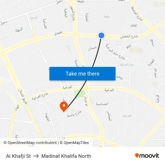 Al Khafji Street to Madinat Khalifa North map