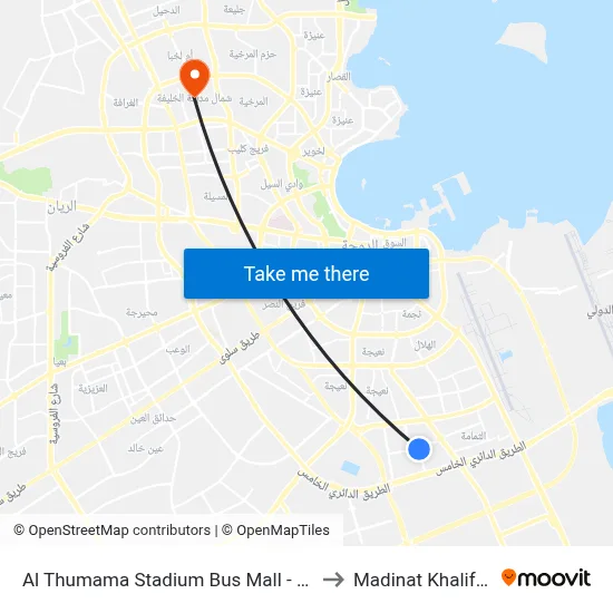 Al Thumama Stadium Bus Mall - Metro Shuttle to Madinat Khalifa North map