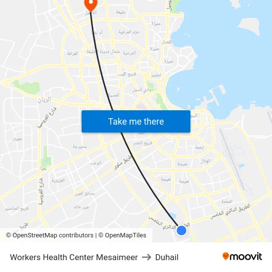 Workers Health Center Mesaimeer to Duhail map