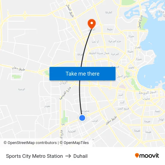 Sports City Metro Station to Duhail map