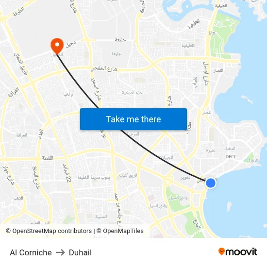 Al Corniche to Duhail map