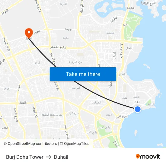 Burj Doha Tower to Duhail map