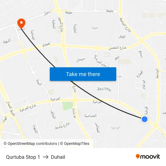 Qurtuba Stop 1 to Duhail map
