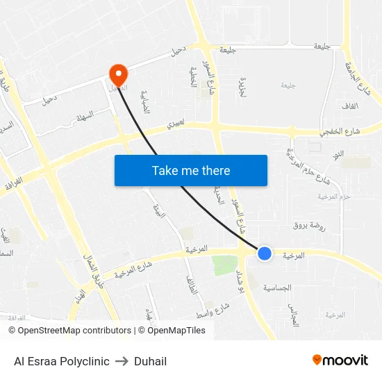 Al Esraa Polyclinic to Duhail map