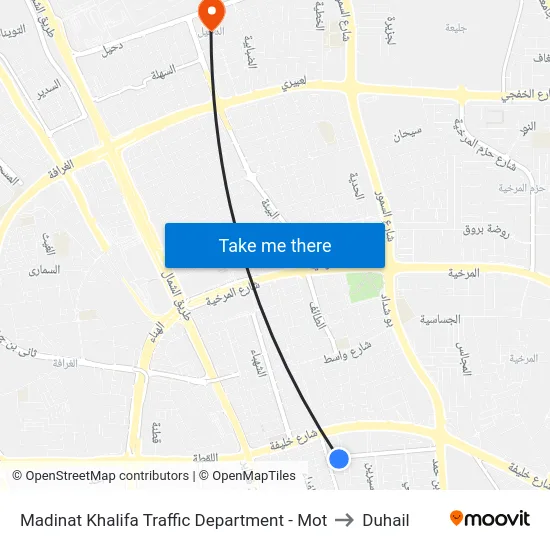 Madinat Khalifa Traffic Department - Mot to Duhail map
