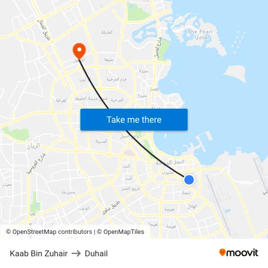 Kaab Bin Zuhair to Duhail map