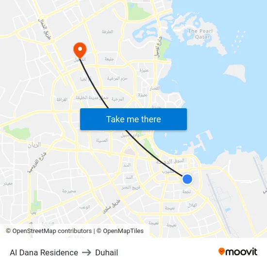 Al Dana Residence to Duhail map