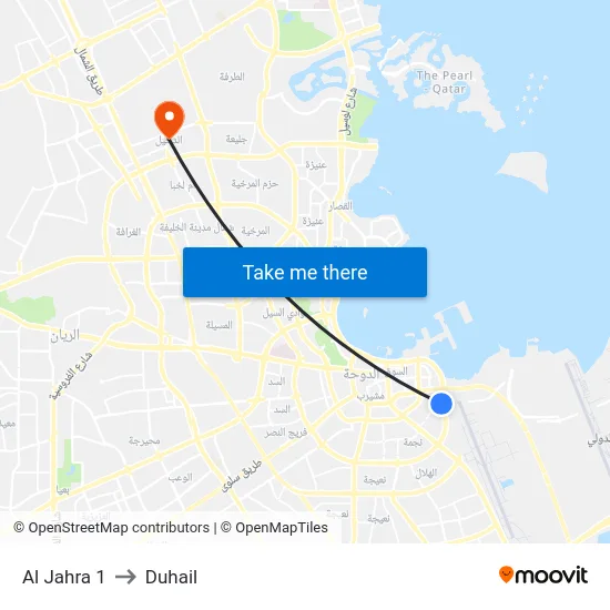 Al Jahra 1 to Duhail map