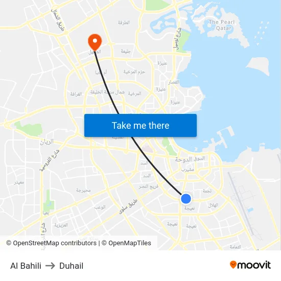 Al Bahili to Duhail map