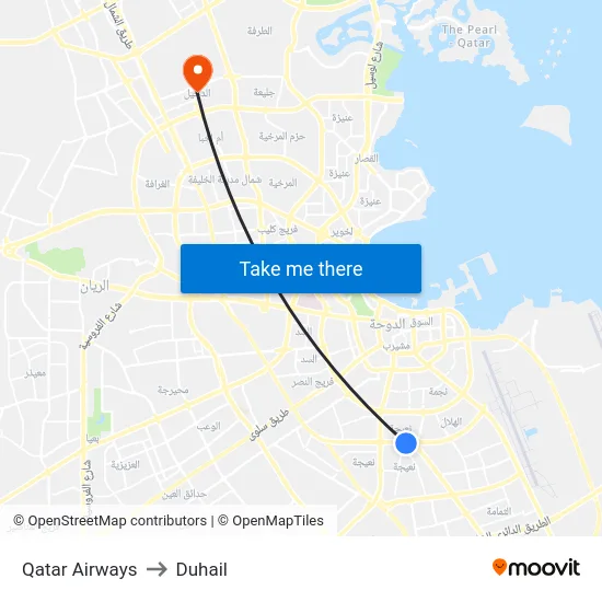 Qatar Airways to Duhail map