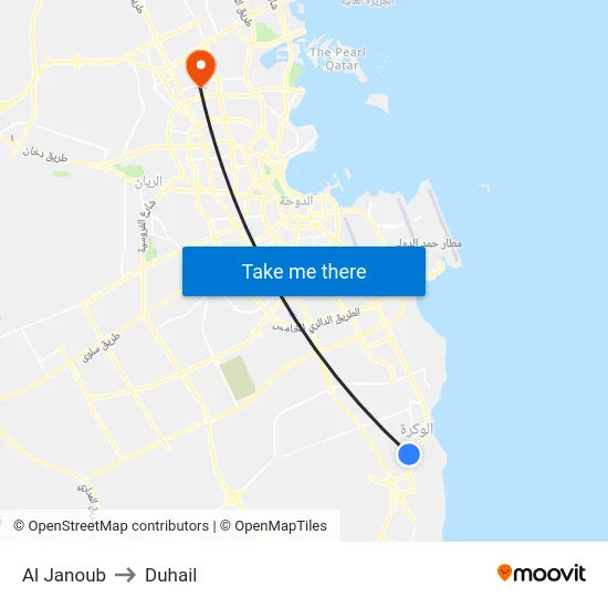 Al Janoub to Duhail map