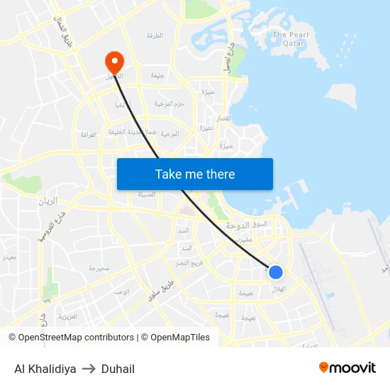 Al Khalidiya to Duhail map