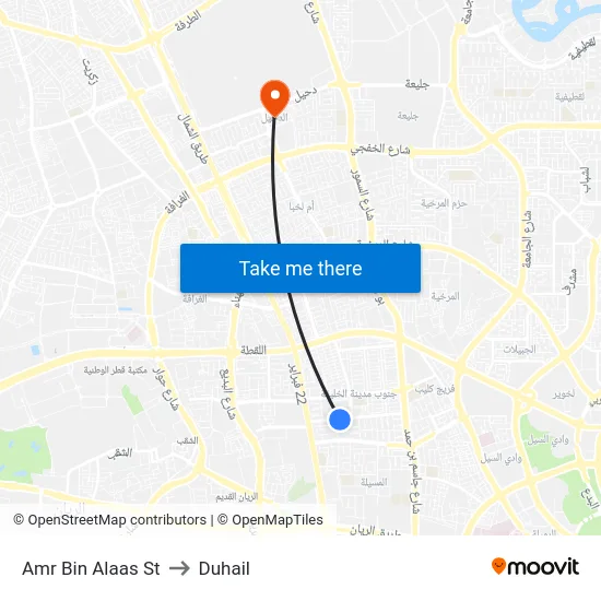 Amr Bin Alaas St to Duhail map