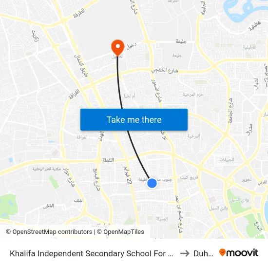 Khalifa Independent Secondary School For Boys to Duhail map