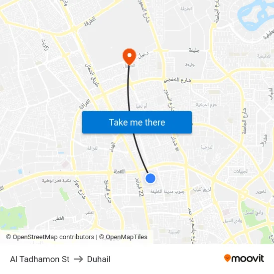 Al Tadhamon St to Duhail map