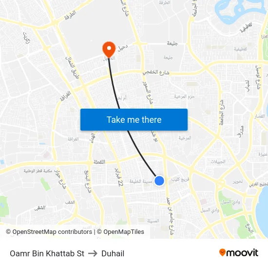 Oamr Bin Khattab St to Duhail map