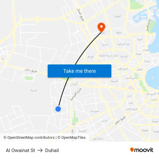 Al Owainat St to Duhail map
