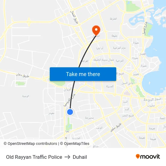Old Rayyan Traffic Police to Duhail map