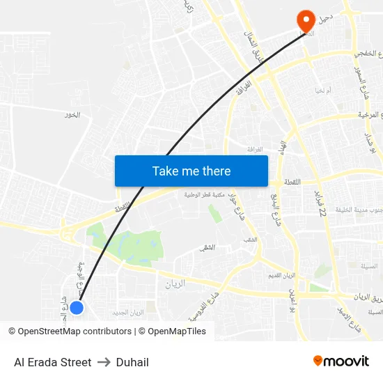 Al Erada Street to Duhail map
