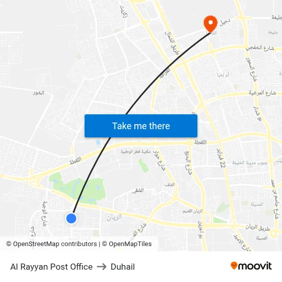 Al Rayyan Post Office to Duhail map