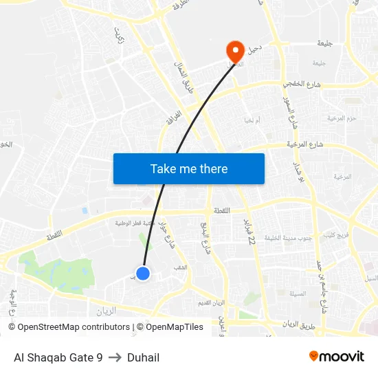 Al Shaqab Gate 9 to Duhail map
