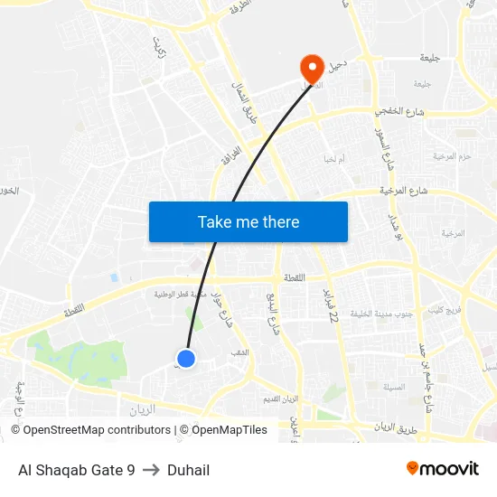 Al Shaqab Gate 9 to Duhail map