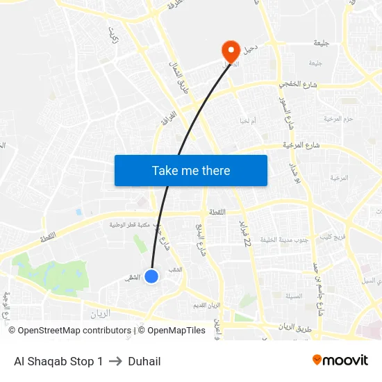 Al Shaqab Stop 1 to Duhail map