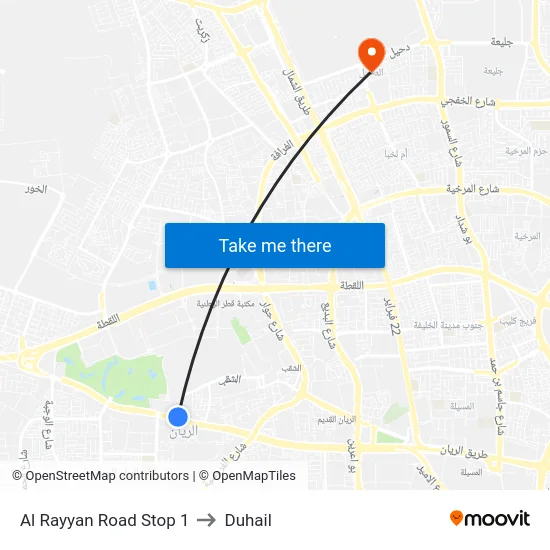 Al Rayyan Road Stop 1 to Duhail map