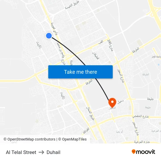 Al Telal Street to Duhail map
