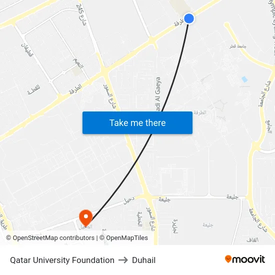Qatar University Foundation to Duhail map