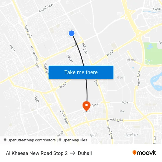 Al Kheesa New Road Stop 2 to Duhail map