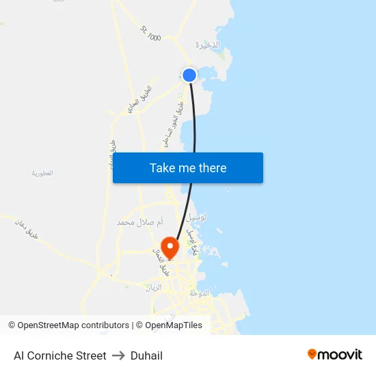 Al Corniche Street to Duhail map