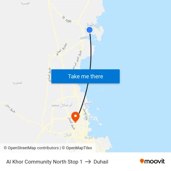 Al Khor Community North Stop 1 to Duhail map