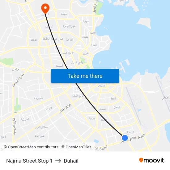 Najma Street Stop 1 to Duhail map