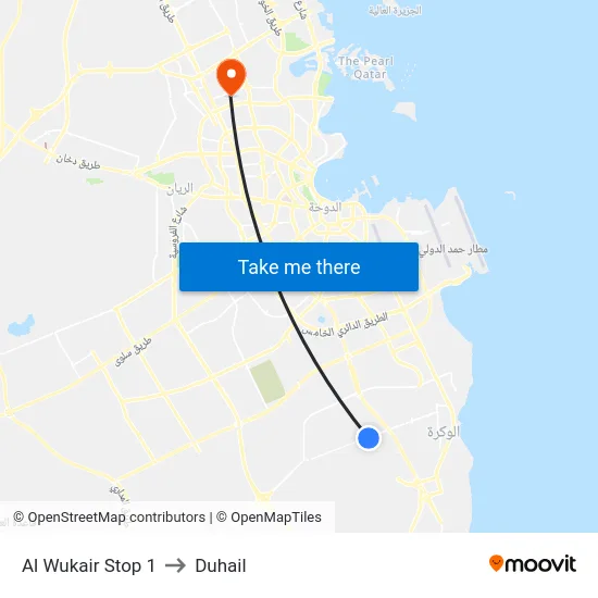 Al Wukair Stop 1 to Duhail map