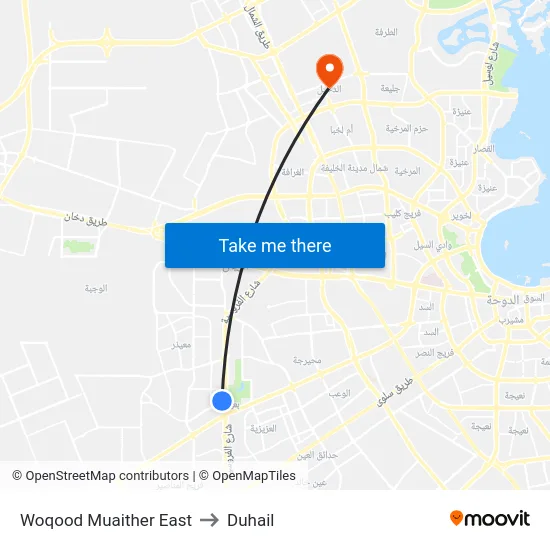 Woqood Muaither East to Duhail map