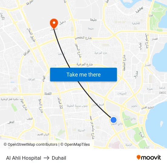 Al Ahli Hospital to Duhail map