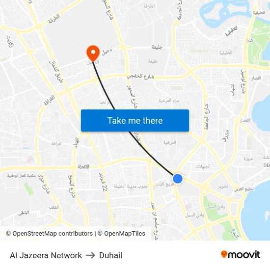 Al Jazeera Network to Duhail map